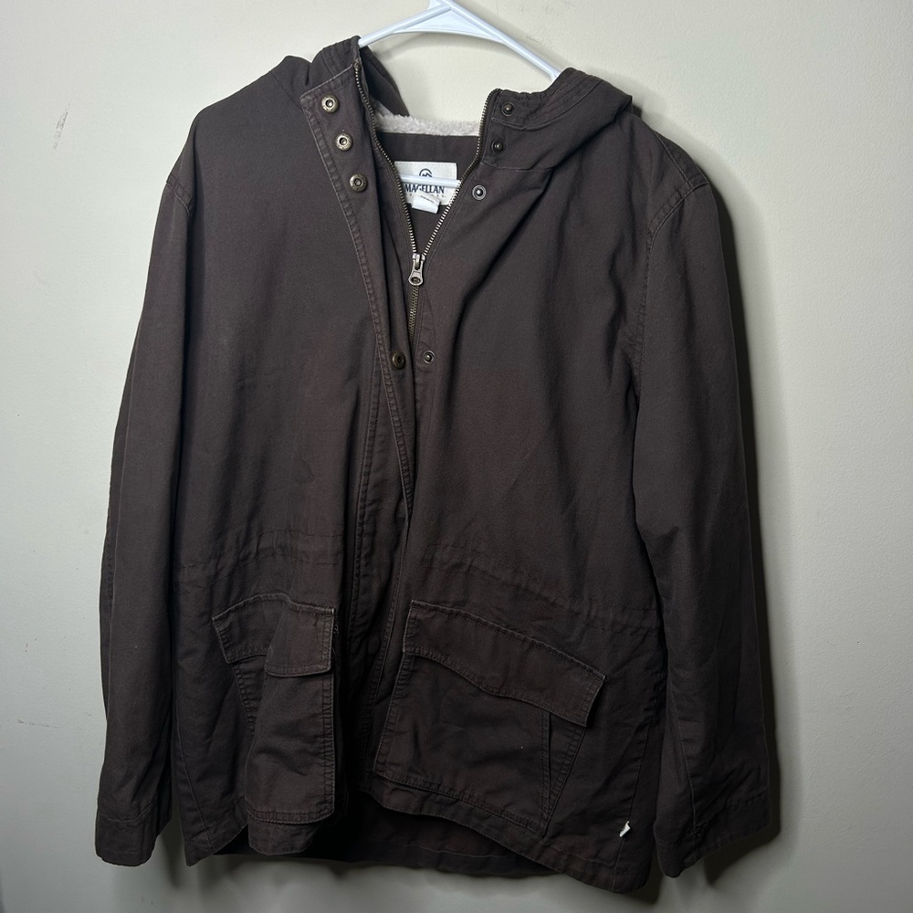 Magellan Full Zip Coat Jacket Chocolate Brown Sherpa Lined Hood